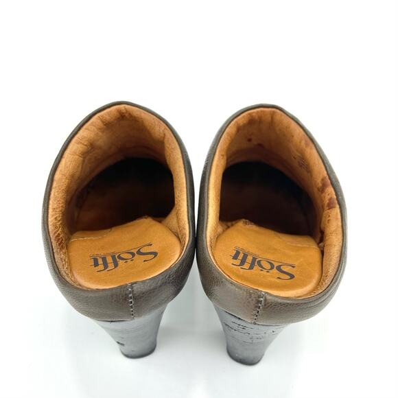 Sofft Soleil High Heel Clog/Mule Size 7.5 Brown/Green Leather Cushioned Studded - Picture 12 of 15